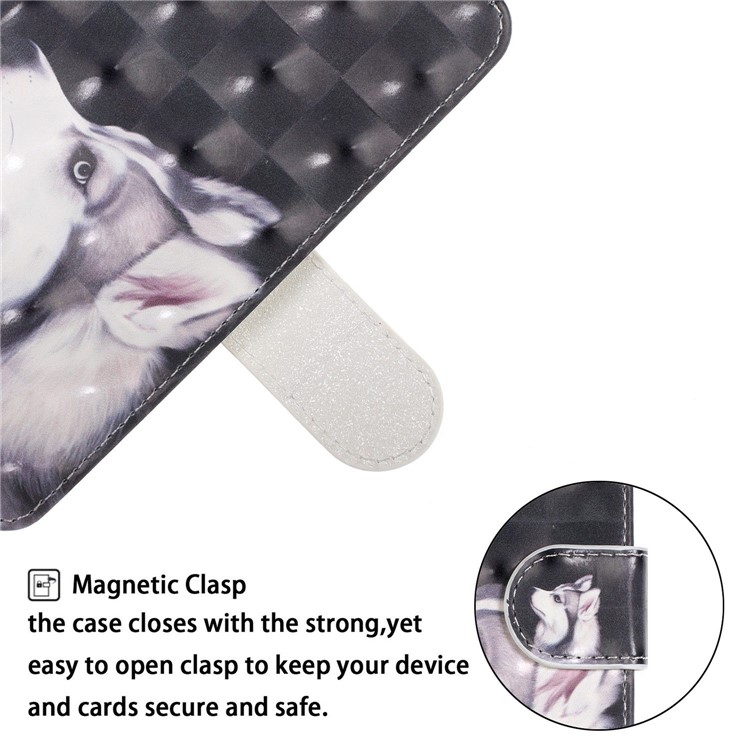 Pattern Printing Light Spot Decor Leather Wallet Phone Casing with Strap for Samsung Galaxy A40s / M30 - White Wolf-6