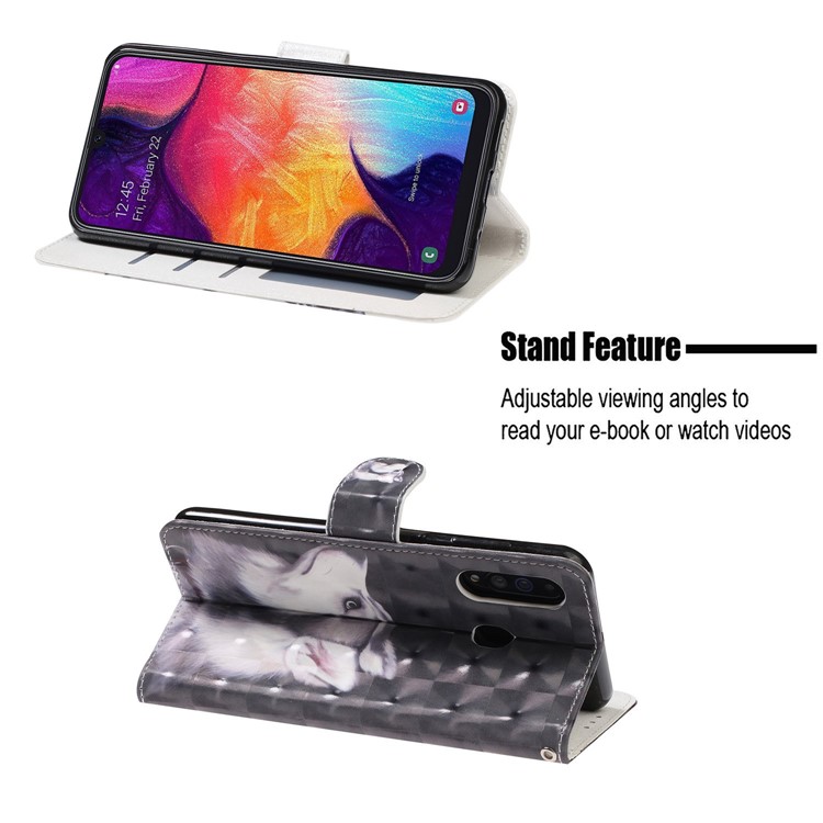 Pattern Printing Light Spot Decor Leather Wallet Phone Casing with Strap for Samsung Galaxy A40s / M30 - White Wolf-7