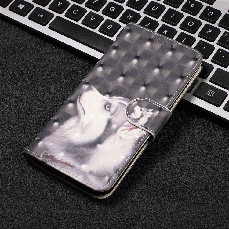 Pattern Printing Light Spot Decor Leather Wallet Phone Casing with Strap for Samsung Galaxy A40s / M30 - White Wolf-8