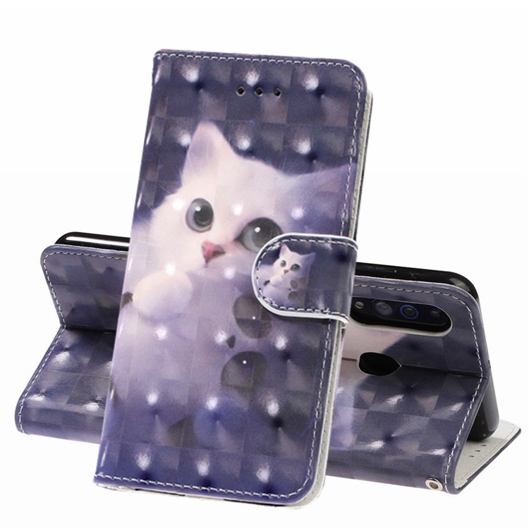Pattern Printing Light Spot Decor Leather Wallet Phone Casing with Strap for Samsung Galaxy A40s / M30 - Cat-1