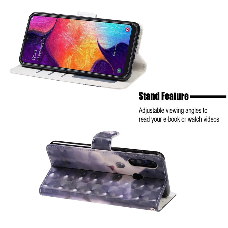 Pattern Printing Light Spot Decor Leather Wallet Phone Casing with Strap for Samsung Galaxy A40s / M30 - Cat-7