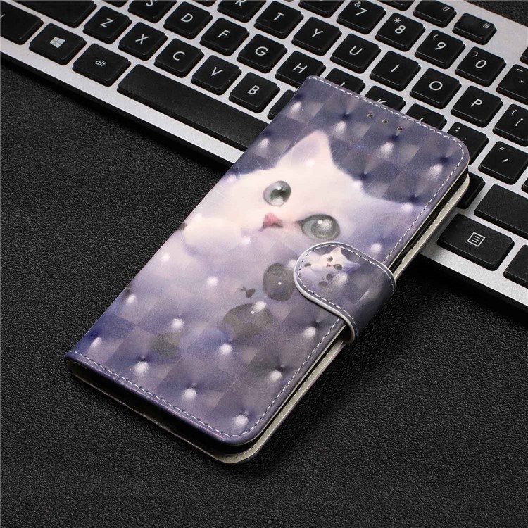 Pattern Printing Light Spot Decor Leather Wallet Phone Casing with Strap for Samsung Galaxy A40s / M30 - Cat-8