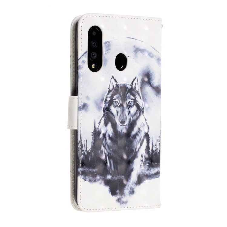 Pattern Printing Light Spot Decor Leather Wallet Phone Casing with Strap for Samsung Galaxy A40s / M30 - Wolf-4