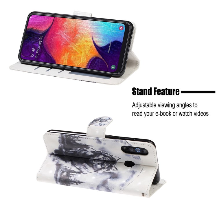 Pattern Printing Light Spot Decor Leather Wallet Phone Casing with Strap for Samsung Galaxy A40s / M30 - Wolf-7