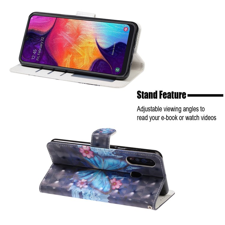 Pattern Printing Light Spot Decor Leather Wallet Phone Casing with Strap for Samsung Galaxy A40s / M30 - Blue Butterflies-7