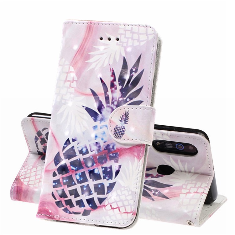 Pattern Printing Light Spot Decor Leather Wallet Phone Casing with Strap for Samsung Galaxy A40s / M30 - Pineapple-1