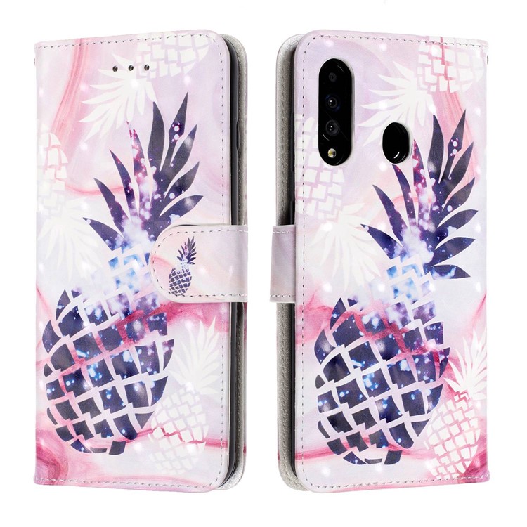 Pattern Printing Light Spot Decor Leather Wallet Phone Casing with Strap for Samsung Galaxy A40s / M30 - Pineapple-2