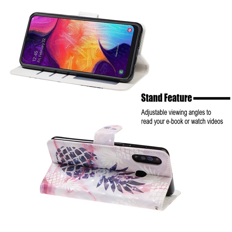 Pattern Printing Light Spot Decor Leather Wallet Phone Casing with Strap for Samsung Galaxy A40s / M30 - Pineapple-7