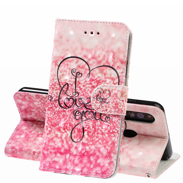 Pattern Printing Light Spot Decor Leather Wallet Phone Casing with Strap for Samsung Galaxy A40s / M30 - I Love You-1