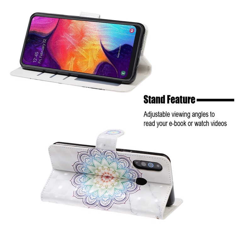 Pattern Printing Light Spot Decor Leather Wallet Phone Casing with Strap for Samsung Galaxy A40s / M30 - Mandala Flower-7