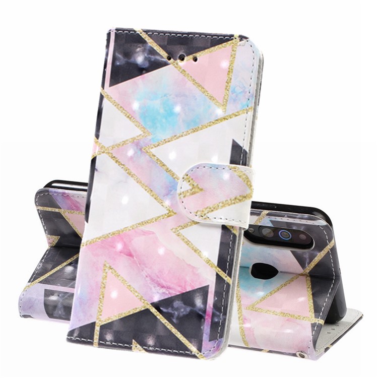 Pattern Printing Light Spot Decor Leather Wallet Phone Casing with Strap for Samsung Galaxy A40s / M30 - Colorful Stone Grain-1