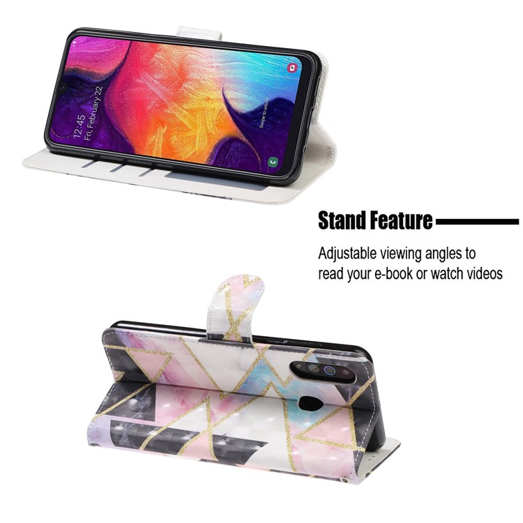 Pattern Printing Light Spot Decor Leather Wallet Phone Casing with Strap for Samsung Galaxy A40s / M30 - Colorful Stone Grain-7