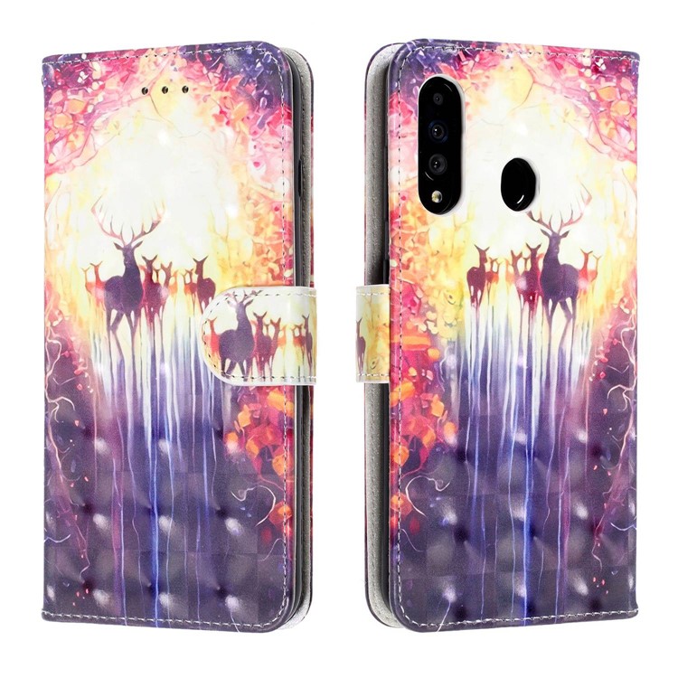 Pattern Printing Light Spot Decor Leather Wallet Phone Casing with Strap for Samsung Galaxy A40s / M30 - Elks-2