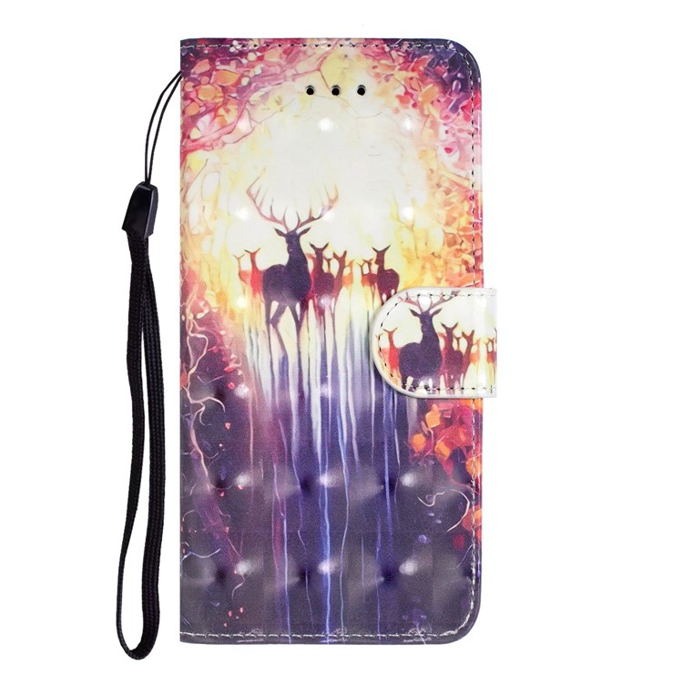 Pattern Printing Light Spot Decor Leather Wallet Phone Casing with Strap for Samsung Galaxy A40s / M30 - Elks-5
