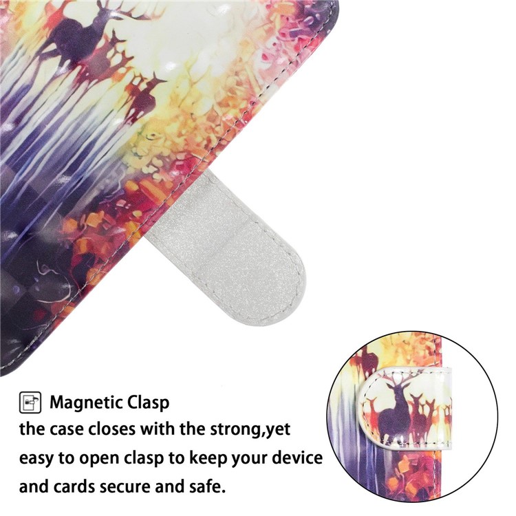 Pattern Printing Light Spot Decor Leather Wallet Phone Casing with Strap for Samsung Galaxy A40s / M30 - Elks-6