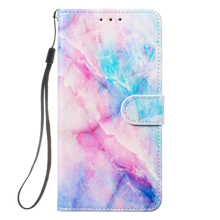 Shock-proof Pattern Printing Wallet Leather Phone Shell with Strap for Samsung Galaxy A20e - Colorful Stone Grain-2