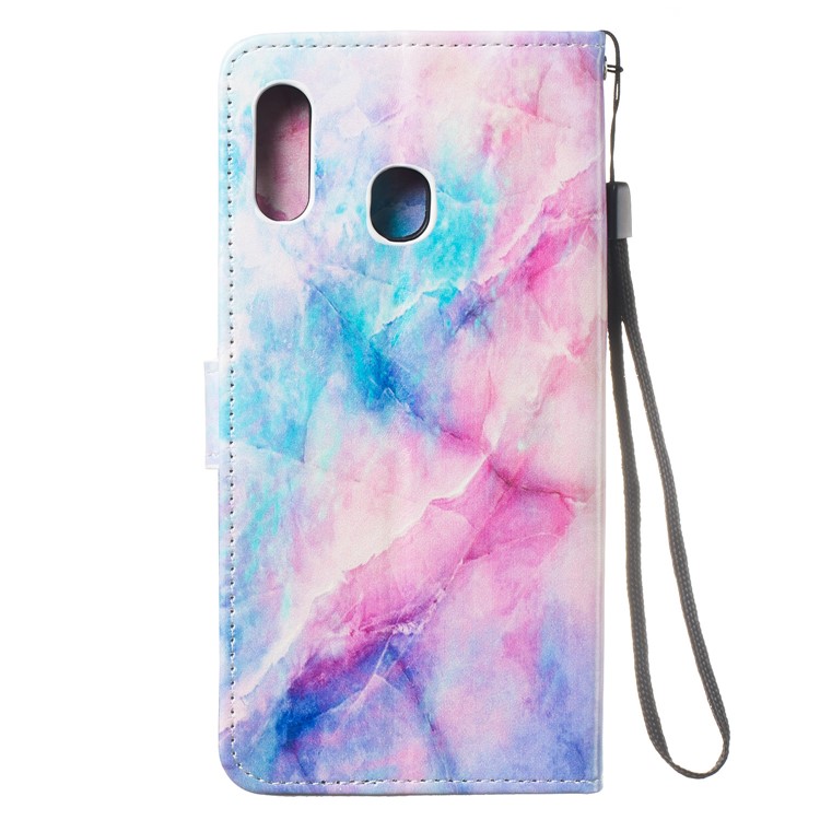 Shock-proof Pattern Printing Wallet Leather Phone Shell with Strap for Samsung Galaxy A20e - Colorful Stone Grain-4