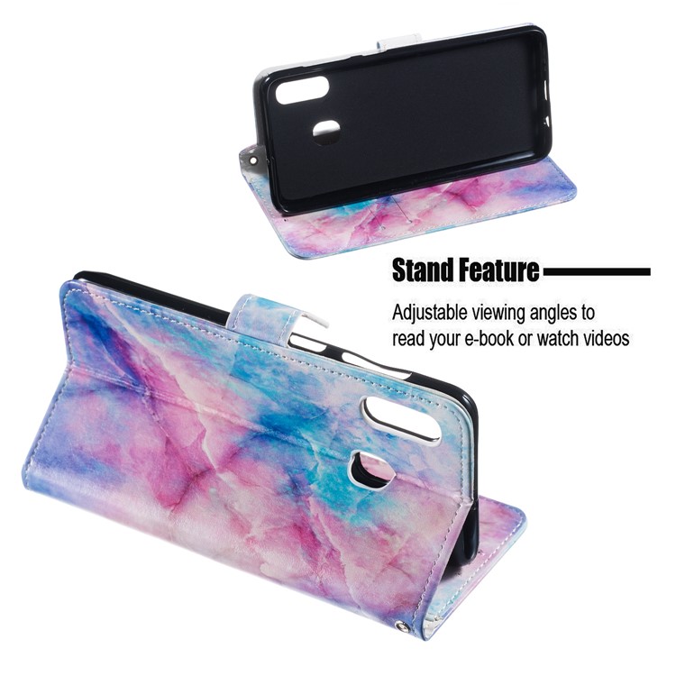 Shock-proof Pattern Printing Wallet Leather Phone Shell with Strap for Samsung Galaxy A20e - Colorful Stone Grain-5