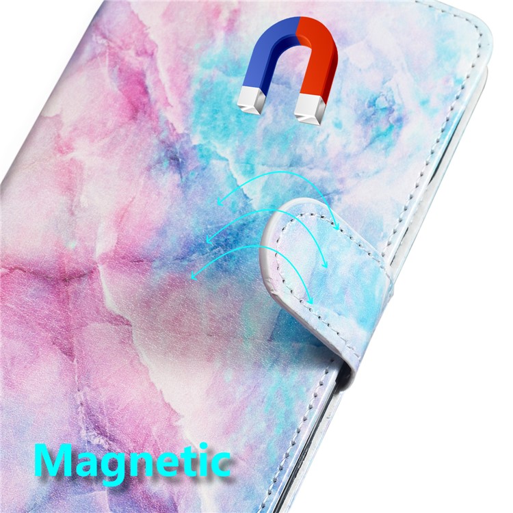 Shock-proof Pattern Printing Wallet Leather Phone Shell with Strap for Samsung Galaxy A20e - Colorful Stone Grain-7