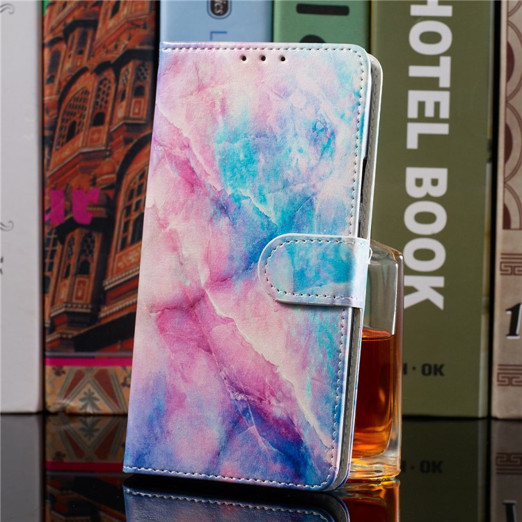 Shock-proof Pattern Printing Wallet Leather Phone Shell with Strap for Samsung Galaxy A20e - Colorful Stone Grain-9