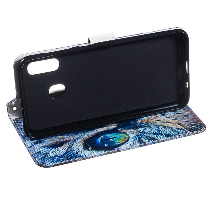 Shock-proof Pattern Printing Wallet Leather Phone Shell with Strap for Samsung Galaxy A20e - Blue Cat Face-6