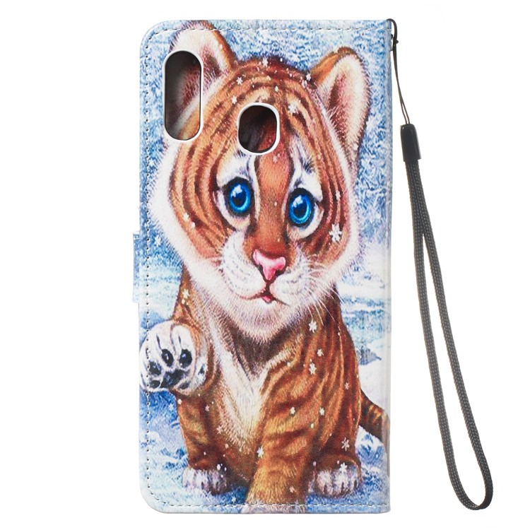 Shock-proof Pattern Printing Wallet Leather Phone Shell with Strap for Samsung Galaxy A20e - Baby Tiger-4