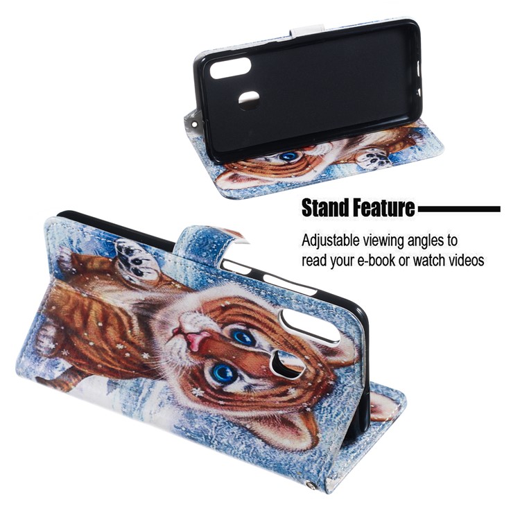 Shock-proof Pattern Printing Wallet Leather Phone Shell with Strap for Samsung Galaxy A20e - Baby Tiger-5