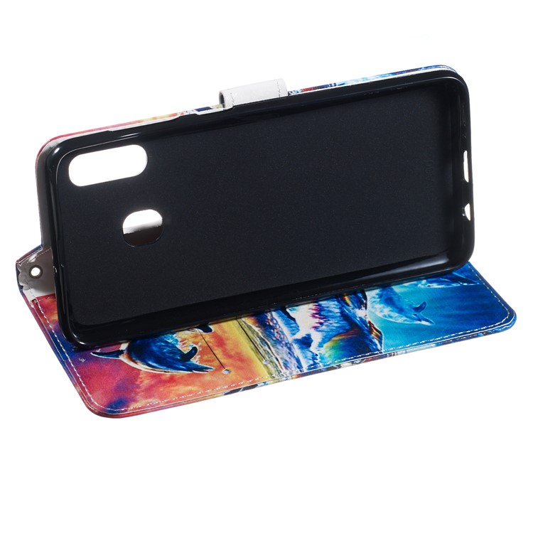 Shock-proof Pattern Printing Wallet Leather Phone Shell with Strap for Samsung Galaxy A20e - Dolphins-6