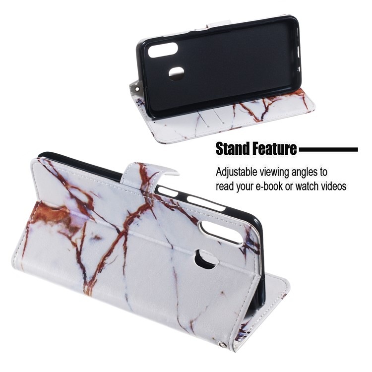 Shock-proof Pattern Printing Wallet Leather Phone Shell with Strap for Samsung Galaxy A20e - Brown Stone Grain-5
