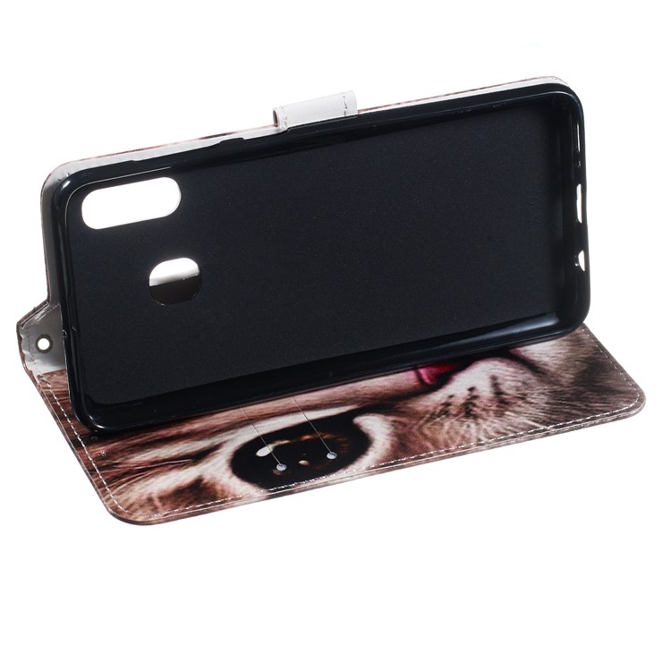 Guscio Del Telefono In Pelle Con Motivo Stampato Antiurto E Cinturino Per Samsung Galaxy A20e - Faccia Di Gatto Marrone-6