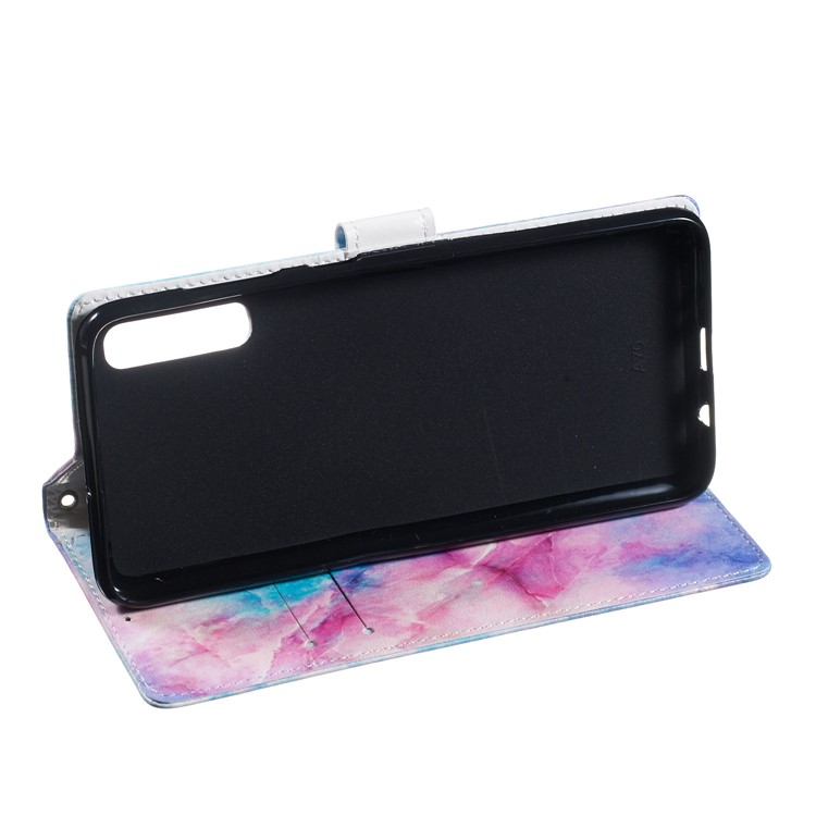 Anti-fall Pattern Printing Stand Wallet Leather Protective Case with Strap for Samsung Galaxy A70 - Colorful Stone Grain-6