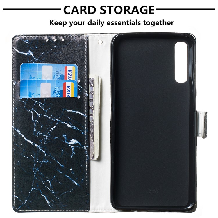 Anti-fall Pattern Printing Stand Wallet Leather Protective Case with Strap for Samsung Galaxy A70 - Black Stone Grain-3
