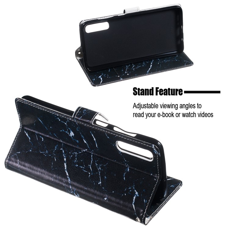 Anti-fall Pattern Printing Stand Wallet Leather Protective Case with Strap for Samsung Galaxy A70 - Black Stone Grain-5