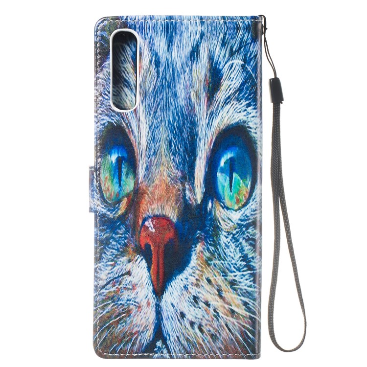 Anti-fall Pattern Printing Stand Wallet Leather Protective Case with Strap for Samsung Galaxy A70 - Blue Cat Face-4