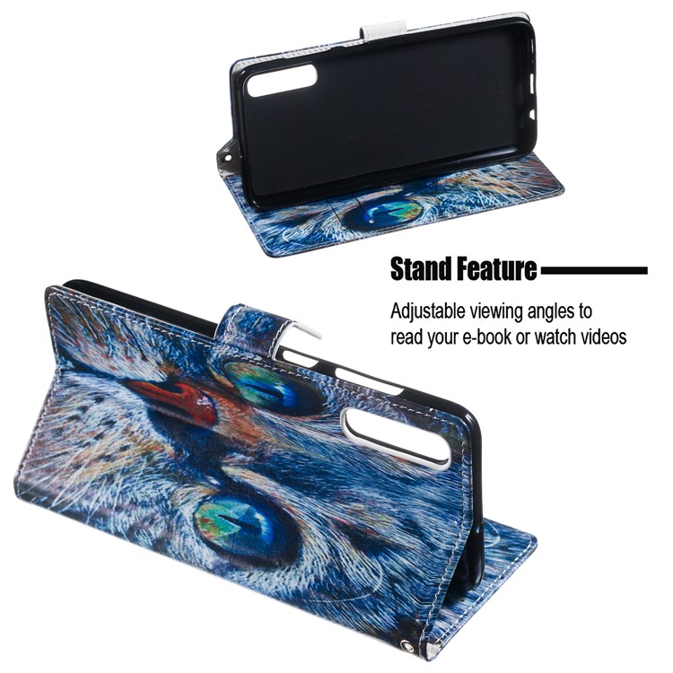 Anti-fall Pattern Printing Stand Wallet Leather Protective Case with Strap for Samsung Galaxy A70 - Blue Cat Face-5
