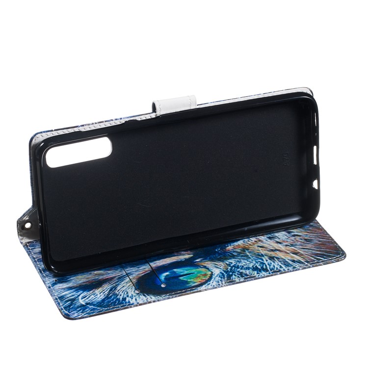 Anti-fall Pattern Printing Stand Wallet Leather Protective Case with Strap for Samsung Galaxy A70 - Blue Cat Face-6