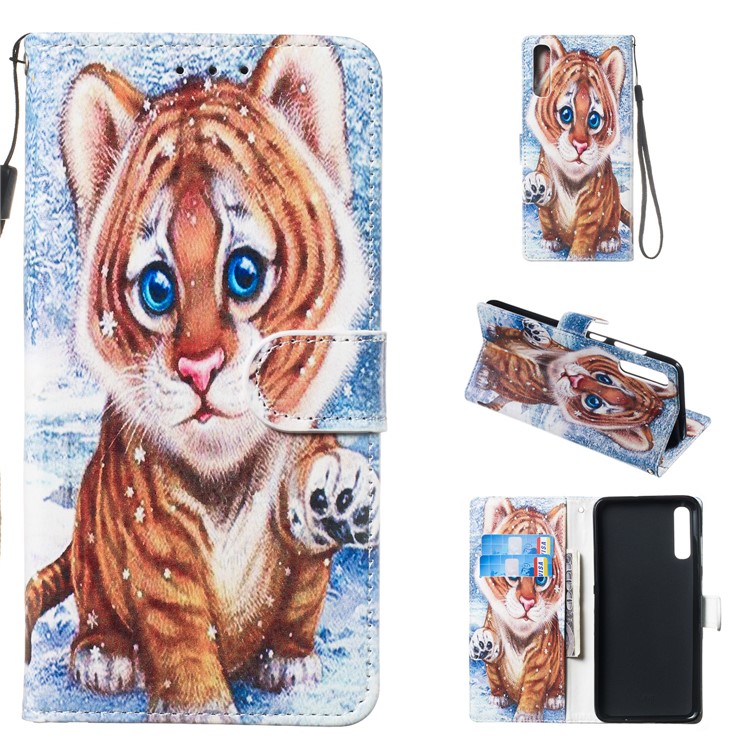 Anti-fall Pattern Printing Stand Wallet Leather Protective Case with Strap for Samsung Galaxy A70 - Baby Tiger-1