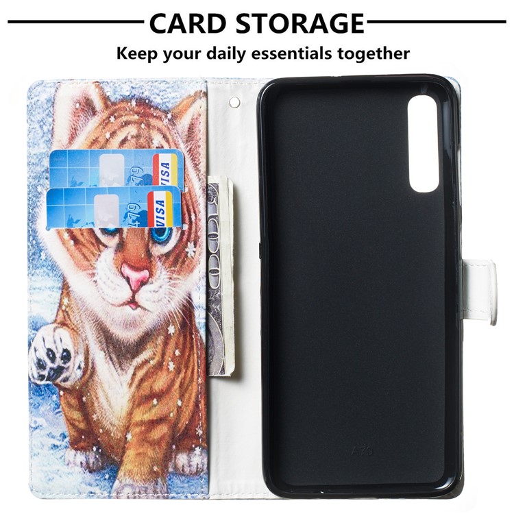 Anti-fall Pattern Printing Stand Wallet Leather Protective Case with Strap for Samsung Galaxy A70 - Baby Tiger-3