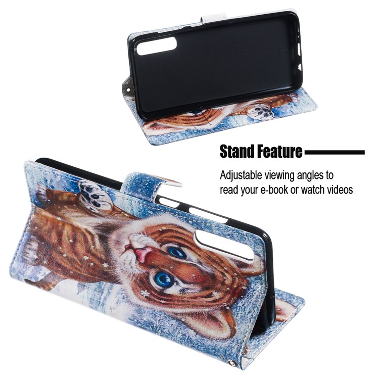 Anti-fall Pattern Printing Stand Wallet Leather Protective Case with Strap for Samsung Galaxy A70 - Baby Tiger-5
