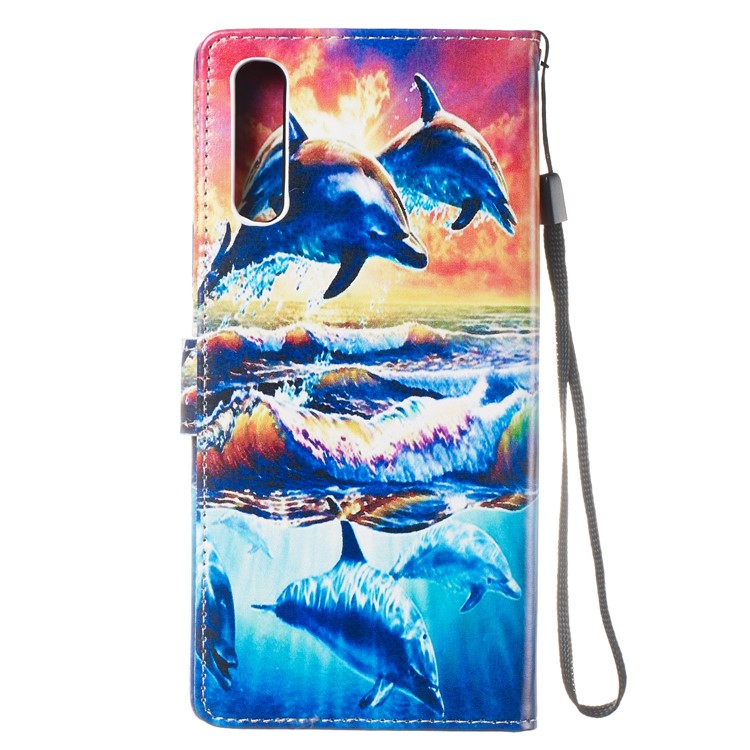 Anti-fall Pattern Printing Stand Wallet Leather Protective Case with Strap for Samsung Galaxy A70 - Dolphins-4