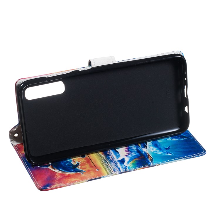 Anti-fall Pattern Printing Stand Wallet Leather Protective Case with Strap for Samsung Galaxy A70 - Dolphins-6