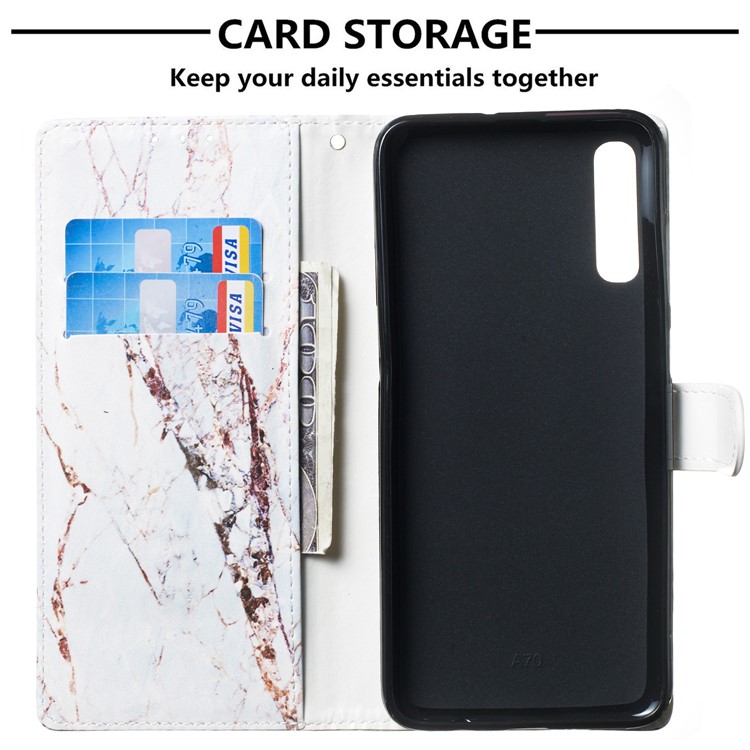 Anti-fall Pattern Printing Stand Wallet Leather Protective Case with Strap for Samsung Galaxy A70 - Marble Grain-3