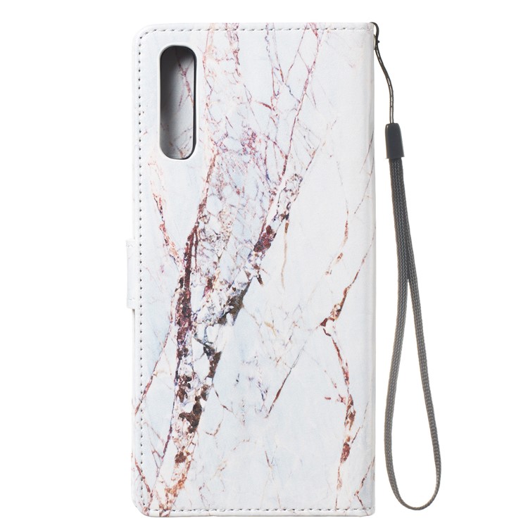 Anti-fall Pattern Printing Stand Wallet Leather Protective Case with Strap for Samsung Galaxy A70 - Marble Grain-4