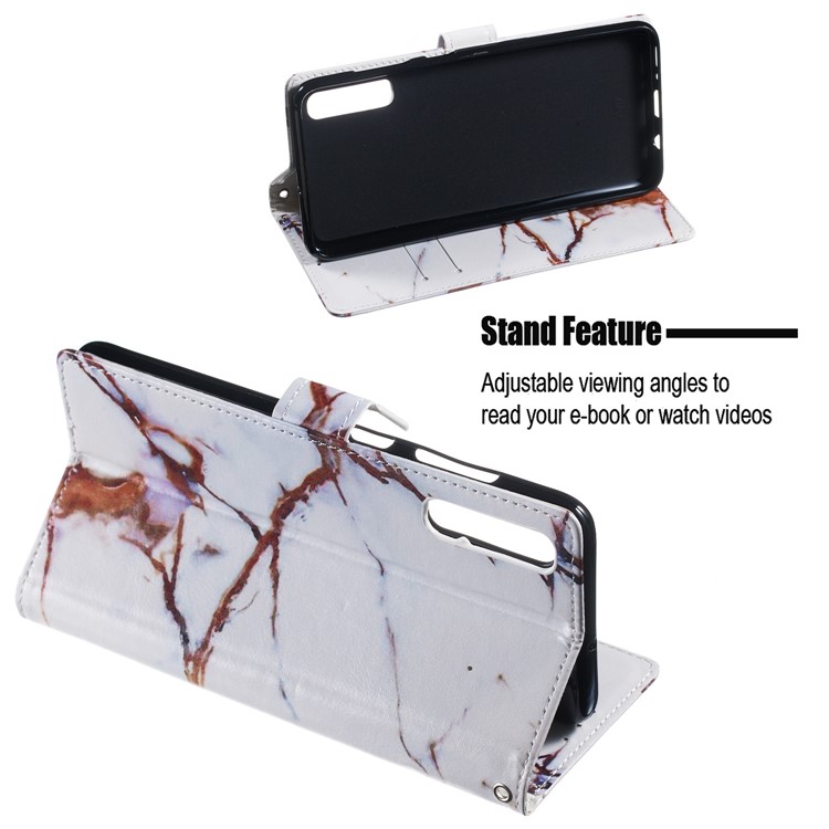 Anti-fall Pattern Printing Stand Wallet Leather Protective Case with Strap for Samsung Galaxy A70 - Brown Stone Grain-5