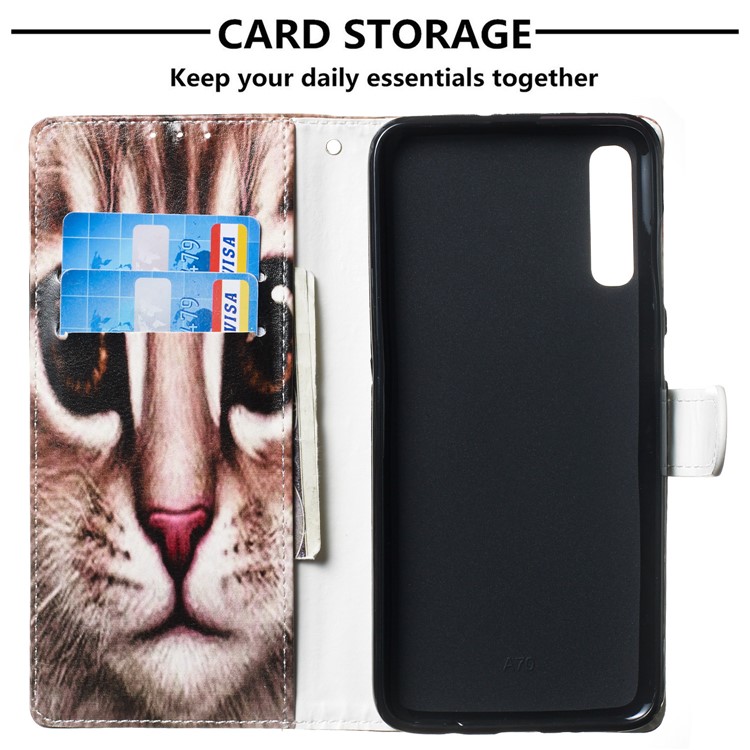 Anti-fall Pattern Printing Stand Wallet Leather Protective Case with Strap for Samsung Galaxy A70 - Brown Cat Face-3