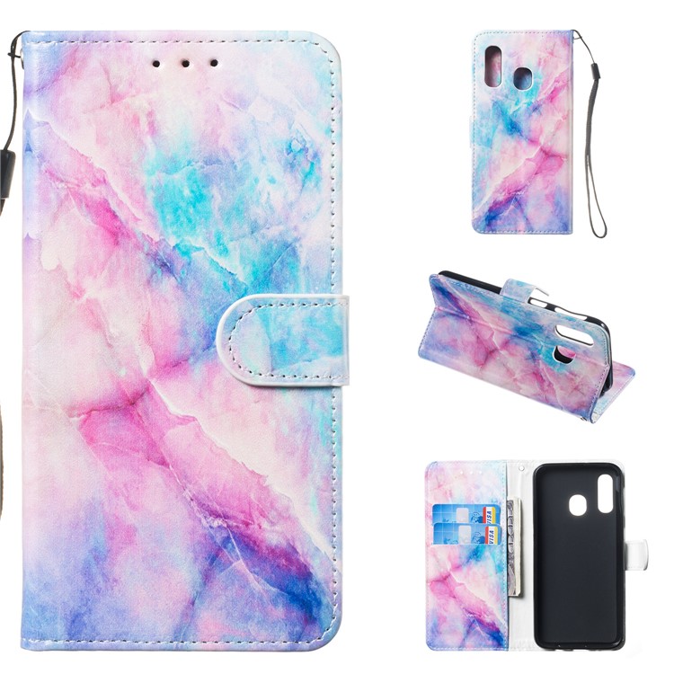 Pattern Printing Wallet Stand Leather Flip Phone Case with Strap for Samsung Galaxy A40 - Colorful Stone Grain-1