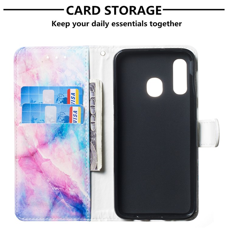 Pattern Printing Wallet Stand Leather Flip Phone Case with Strap for Samsung Galaxy A40 - Colorful Stone Grain-3