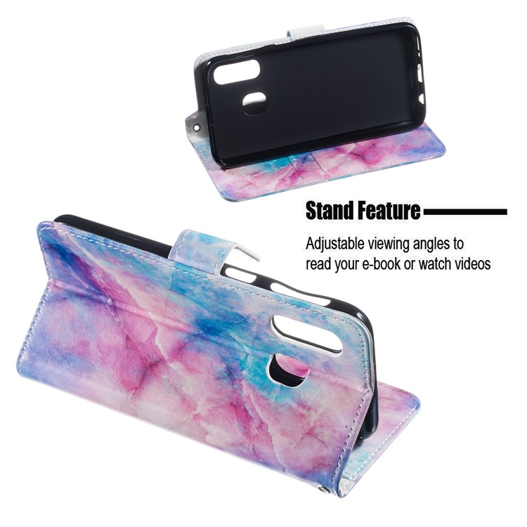 Pattern Printing Wallet Stand Leather Flip Phone Case with Strap for Samsung Galaxy A40 - Colorful Stone Grain-5