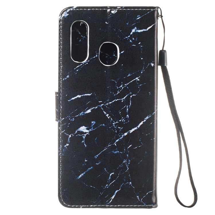 Pattern Printing Wallet Stand Leather Flip Phone Case with Strap for Samsung Galaxy A40 - Black Stone Grain-4