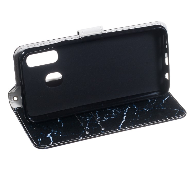 Pattern Printing Wallet Stand Leather Flip Phone Case with Strap for Samsung Galaxy A40 - Black Stone Grain-6